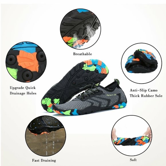 Men\'s Grey Quick Dry Barefoot for Swim Diving Surf Aqua Sport Shoes